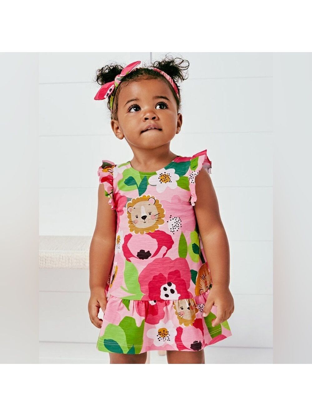 Size 18 months Toddler Mayoral Pink and Green Floral Lion Dress